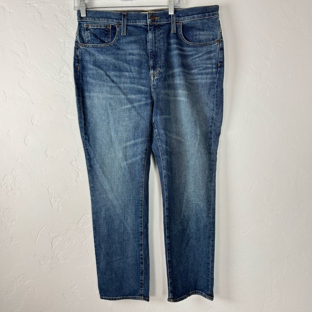 Madewell Jeans Denim The High Rise Slim Boyjean Frisco Wash Dark Blue Solid Knit